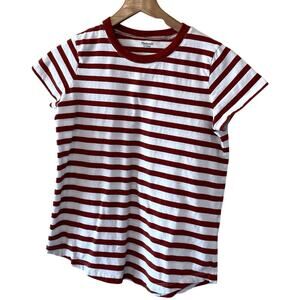 Madewell Cotton Striped Crew Neck Red & White Striped Tee Shirt Size XXS